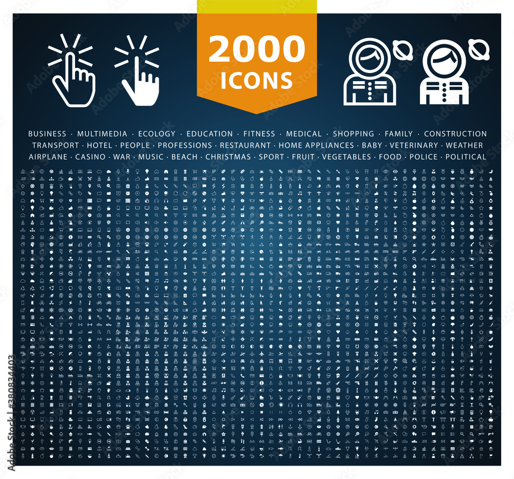 Poster set of 2000 high quality thin line and solid icons . isolated vector elements