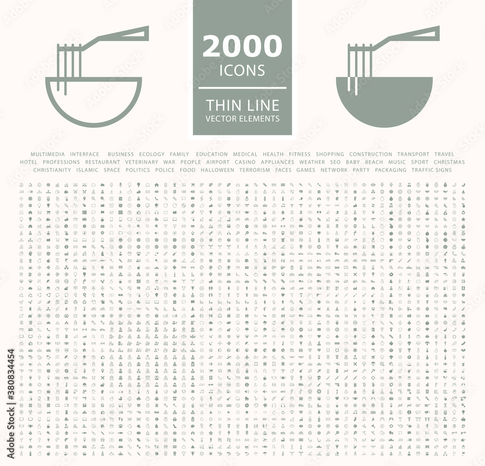 Poster set of 2000 high quality thin line and solid icons . isolated vector elements