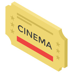 
Cinema ticket, isometric vector icon,
