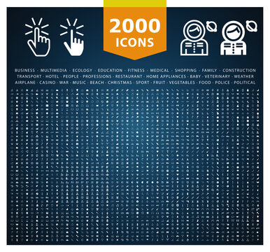 Set of 2000 High Quality Thin Line and Solid Icons . Isolated Vector Elements