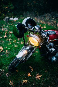 Motorcycle with helmets hanging