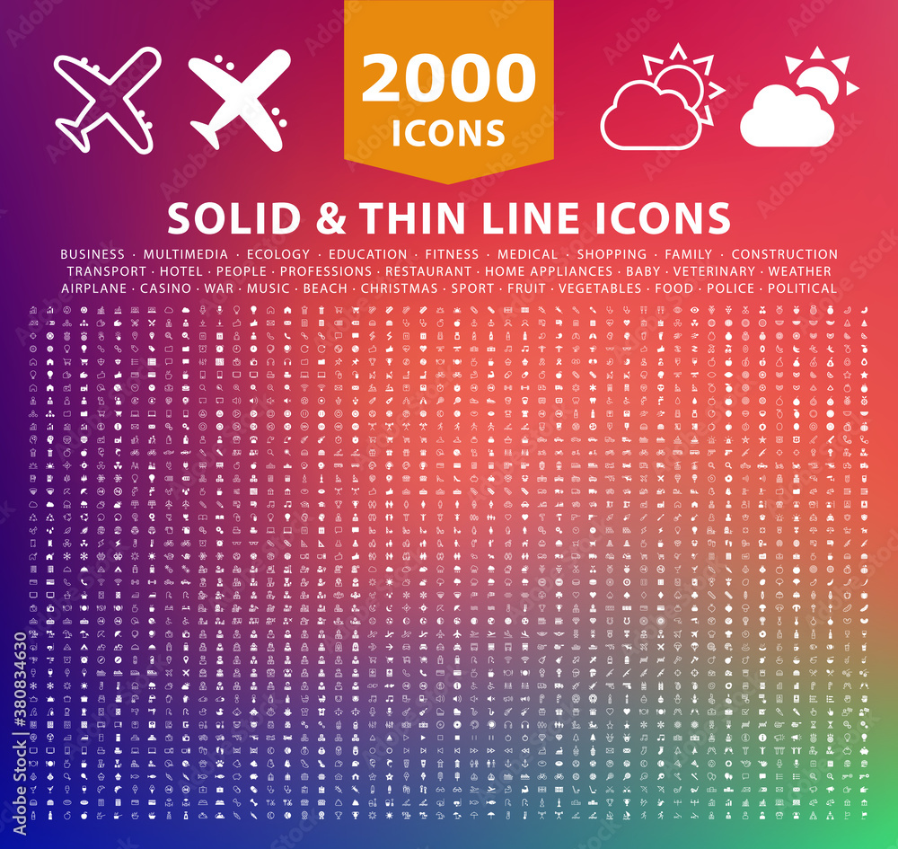 Poster set of 2000 high quality thin line and solid icons . isolated vector elements