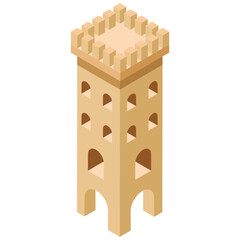  Isometric icon of castle pillar, medieval castle concept   © Vectors Market