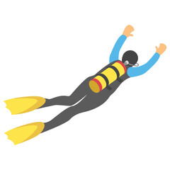 
Isometric icon of deep sea diver, 

