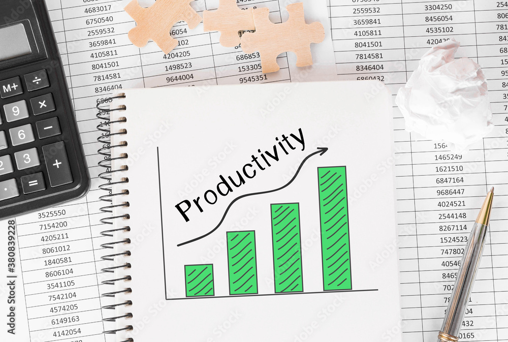 Poster notebook with toolls and notes about productivity