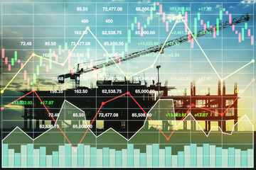 Stock financial successful investment data background of construction industry and insurance...