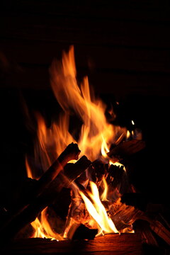 Burning fire flame on black background