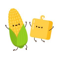 Corn vector. Corn character design. Corn on white background. Corn kernel vector.