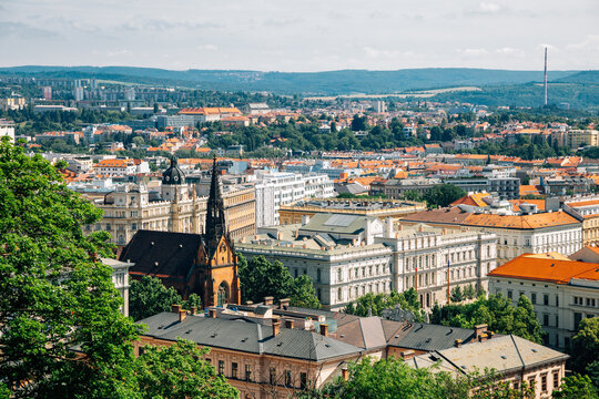 Brno city panorama view from Spilberk Castle in Brno, Czech Republic