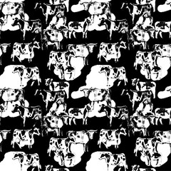 Black and white seamless abstract pattern with cows