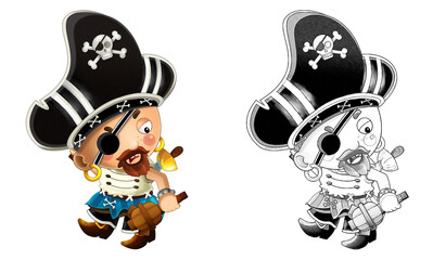 cartoon sketch scene with pirate man captain illustration