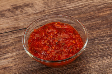 Tomato spicy sauce in the bowl