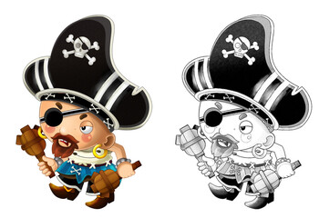 cartoon sketch scene with pirate man captain illustration