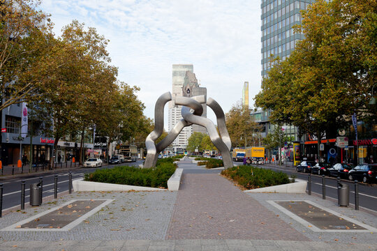 BERLIN, GERMANY - OCTOBER 19: Tauentzienstrasse with sculpture Berlin in Berlin on October 19, 2013. The monument was installed in 1987 by Brigitte Matschinsky-Denninghoff and Martin Matschinsky