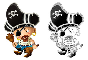 cartoon sketch scene with pirate man captain illustration