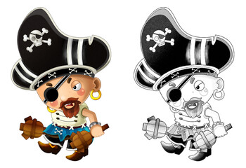 cartoon sketch scene with pirate man captain illustration