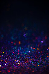 Festive bokeh lights background, abstract shiny backdrop with stars, modern design wallpaper with...