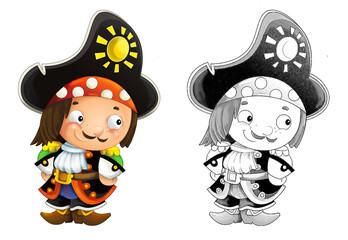 cartoon sketch scene with pirate man captain illustration