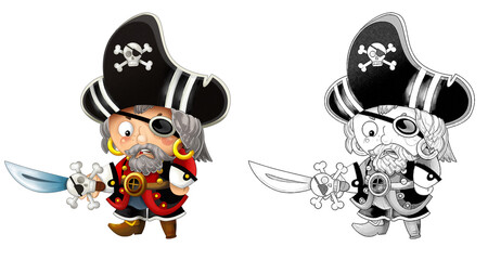 cartoon sketch scene with pirate man captain illustration
