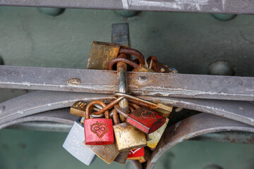 Padlock locked on the bridge