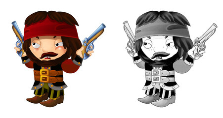 cartoon sketch scene with pirate man captain illustration