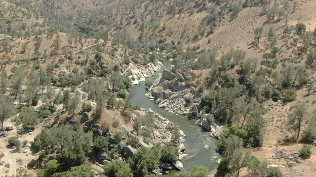 Kern River In Sequoia National Forest California Aerial Shot Back
