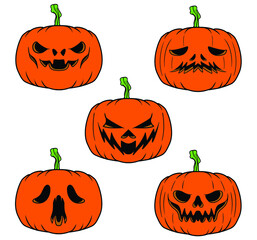 Set of halloween pumpkins flat design on white background vector illustration