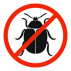 Colorado beetle with red ban sign. STOP colorado beetle sign