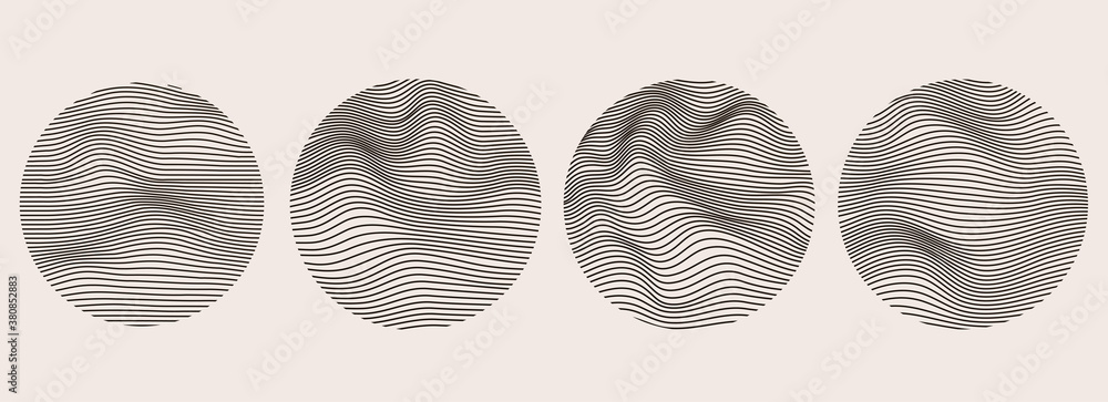 Poster spheres of wavy dynamic lines. imitation fluid geometric shapes. abstract mesh design