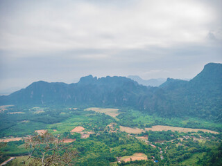 Scenery landscape view from Pha Ngeun in vangvieng City Laos.Vangvieng City The famous holiday destination town in Lao.