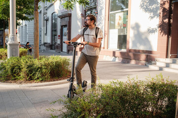 fun driving electric scooter through the city.
