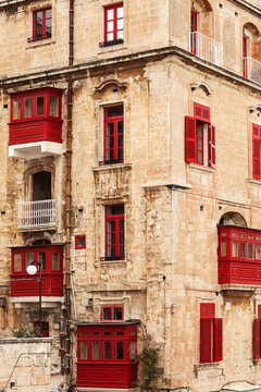 Ttraditional facade in Valletta, Malta