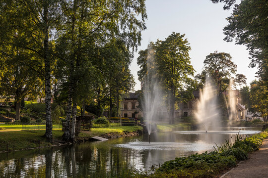 Latvia, Cesis - Town park in evening light