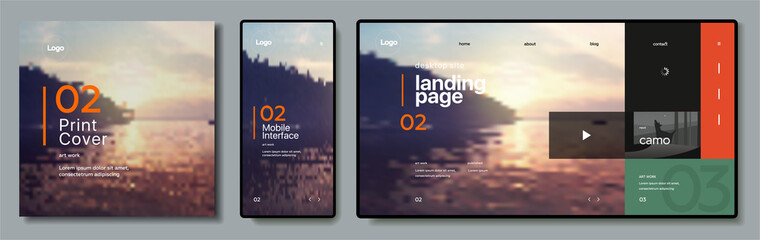 Vector. Sunset desktop wallpaper. Modern flat web design in responsive website, app and brochure cover .