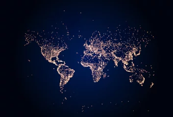 Poster Earth night map. Vector illustration of cities lights from space. Dark map © dmutrojarmolinua