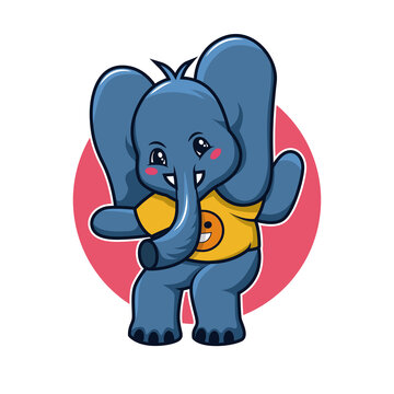 Little elephant cartoon illustration. Happy wildlife animal character. Editable vector graphic