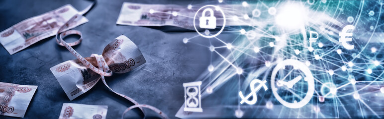 Business concept. The depreciation of the national currency. Bill with the inscription 