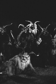 krampus pass in black and white