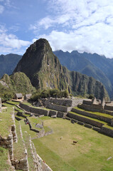View of the terraces and stone buildings from inside the ancient Incan city of Machu Picchu