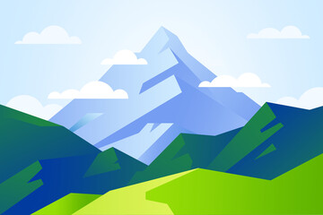Vector landscape illustration. Mountain peak view.