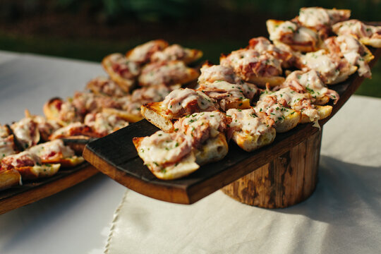 Delicious Open Faced Flatbread Sandwiches at an Event