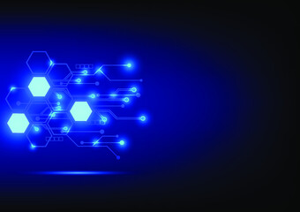 Concept of technology abstract background with Hexagon light  and electrical circuit on blue color