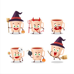 Halloween expression emoticons with cartoon character of thanksgiving tea