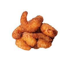 food photography of crunchy fried shrimps front view on white background isolated
