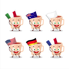 Thanksgiving tea cartoon character bring the flags of various countries