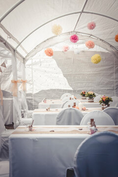 Wedding decoration with colorful pompons