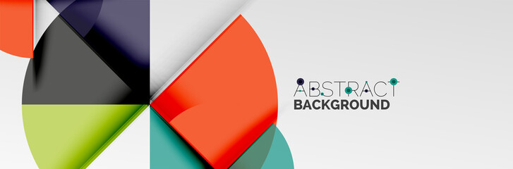 Bright color circles, abstract round shapes and triangles composition with shadow effects. Vector modern geometric design template