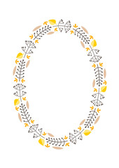 November oval frame. Autumn wreath with autumn leaves and plants isolated on a white background. Can be used as Thanksgiving Day invitation, autumn greeting card or gift tag. Vector 8 EPS.
