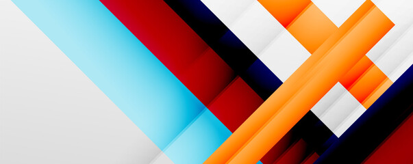 Geometric abstract backgrounds with shadow lines, modern forms, rectangles, squares and fluid gradients. Bright colorful stripes cool backdrops