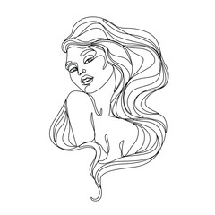 Woman abstract portrait, continuous line drawing, face of the girl is a single line on a white background,  Vector illustration. Tattoo, print and logo design for a spa or beauty salon. Line art.